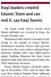 Iraqi leaders created Islamic State and can end it, say Iraqi Sunnis